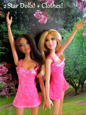 BARBIE STAR DOLLS - LOT of BRUNETTE & BLONDE, ROOTED EYELASHES, 3 OUTFITS EACH